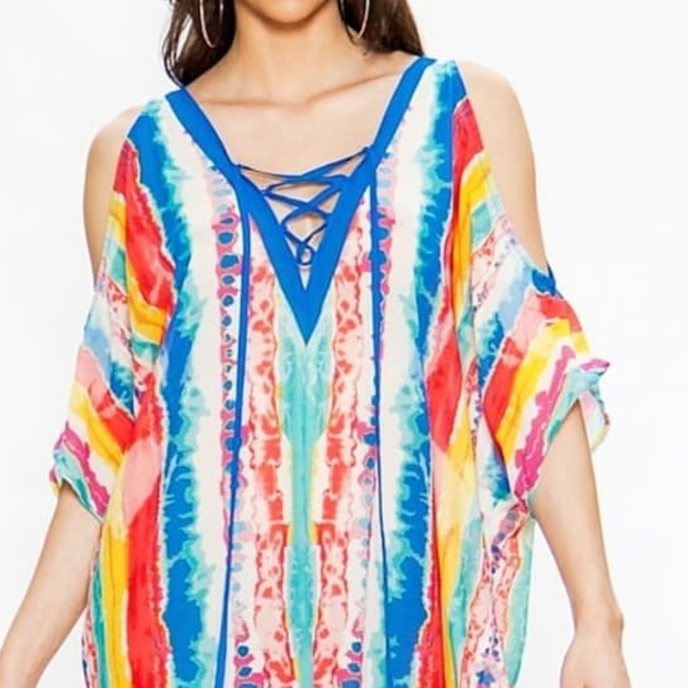 Laced Watercolor Print Kaftan -Jealous Tomato Brand - Picture 7 of 8